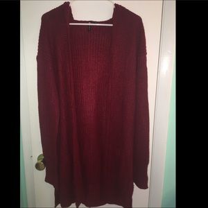 Long red cardigan